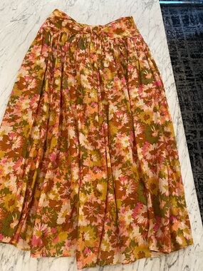 Zimmermann Floral Circle Skirt in Olive, Pink & Brown